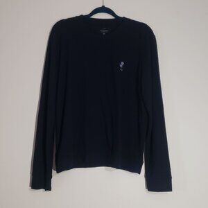 Lucky Brand Womens Navy Blue Long Sleeve Sweater Embroidered Flowers XL Feminine